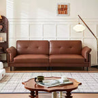 Divano in pelle marrone stile Mid-Century moderno ATJafurn da 90 pollici con esterno in legno massello e trapuntatura a mano, divano componibile in pelle retrò a 4 posti per soggiorno