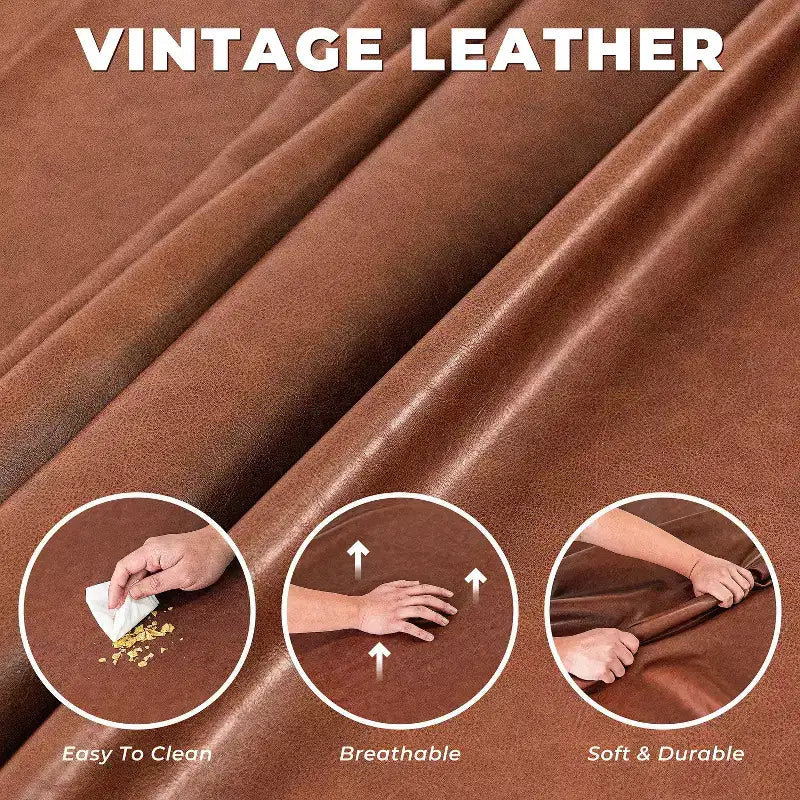 Divano in pelle marrone stile Mid-Century moderno ATJafurn da 90 pollici con esterno in legno massello e trapuntatura a mano, divano componibile in pelle retrò a 4 posti per soggiorno