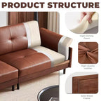 Divano in pelle marrone stile Mid-Century moderno ATJafurn da 90 pollici con esterno in legno massello e trapuntatura a mano, divano componibile in pelle retrò a 4 posti per soggiorno