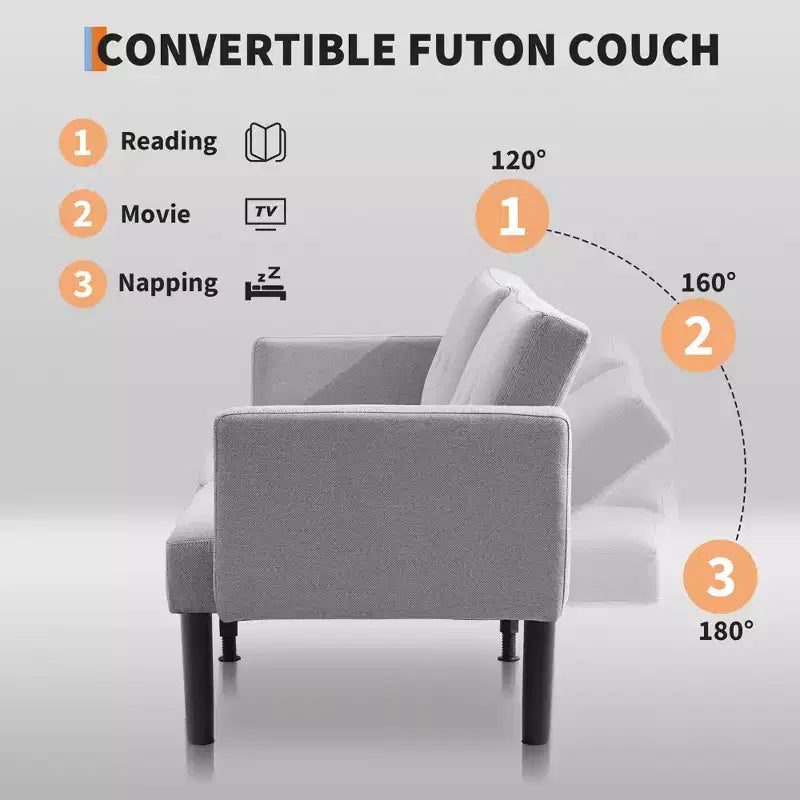 Divano Letto Futon Convertibile 75,5, Divano Futon Mid-Century, Divano Reclinabile Regolabile in 3 Posizioni, Recliner Moderno con Gambe, Facile da Pulire