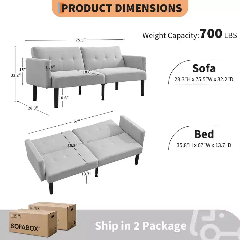 Divano Letto Futon Convertibile 75,5, Divano Futon Mid-Century, Divano Reclinabile Regolabile in 3 Posizioni, Recliner Moderno con Gambe, Facile da Pulire