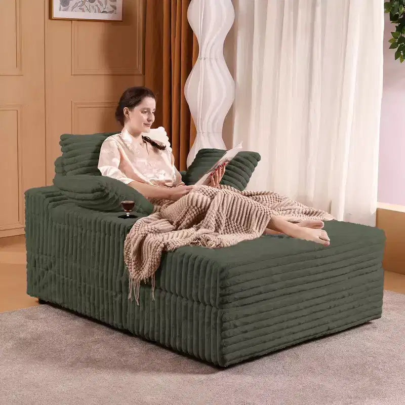 Divano Chaise Longue Oversize da Interno, Divano in Velluto a Coste Imbottito, Divano Letto Cloud, 3 Cuscini, Divano Letto Singolo, per Soggiorno, Camera da Letto