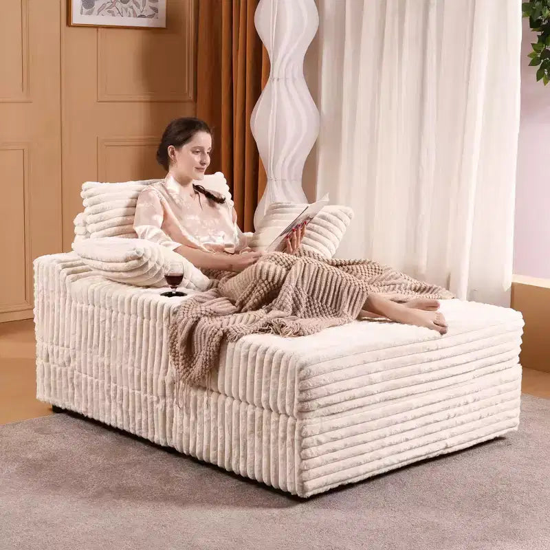 Divano Chaise Longue Oversize da Interno, Divano in Velluto a Coste Imbottito, Divano Letto Cloud, 3 Cuscini, Divano Letto Singolo, per Soggiorno, Camera da Letto
