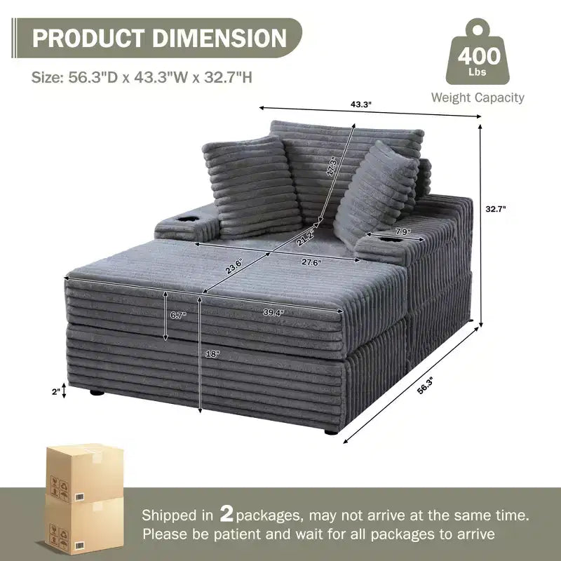 Divano Chaise Longue Oversize da Interno, Divano in Velluto a Coste Imbottito, Divano Letto Cloud, 3 Cuscini, Divano Letto Singolo, per Soggiorno, Camera da Letto