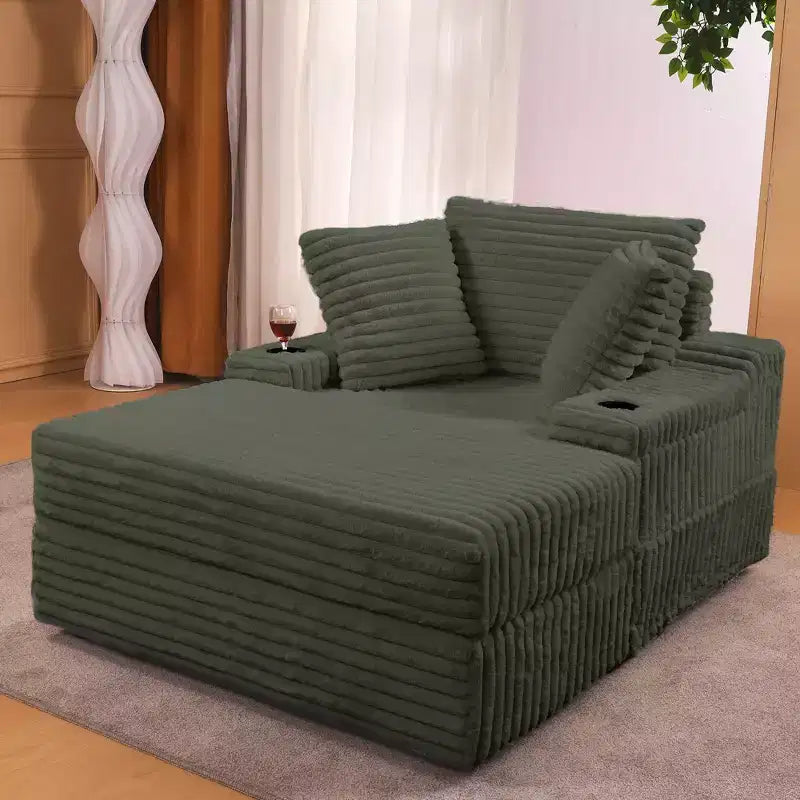 Divano Chaise Longue Oversize da Interno, Divano in Velluto a Coste Imbottito, Divano Letto Cloud, 3 Cuscini, Divano Letto Singolo, per Soggiorno, Camera da Letto