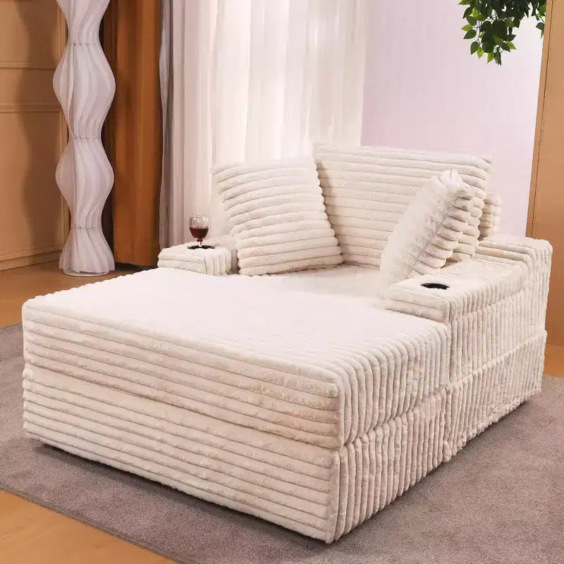 Divano Chaise Longue Oversize da Interno, Divano in Velluto a Coste Imbottito, Divano Letto Cloud, 3 Cuscini, Divano Letto Singolo, per Soggiorno, Camera da Letto