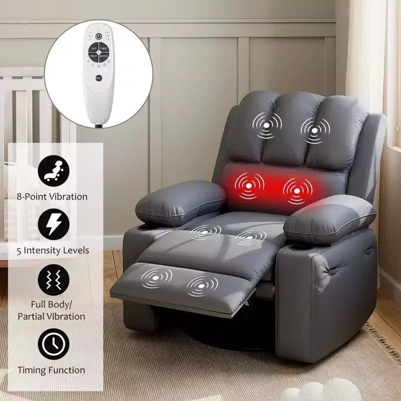 Poltrona Relax Elettrica in Ecopelle, Larghezza della Seduta Regolabile, Porta-bicchieri, Divano Singolo Ergonomico, per Soggiorno, Camera da Letto, 37,4 pollici
