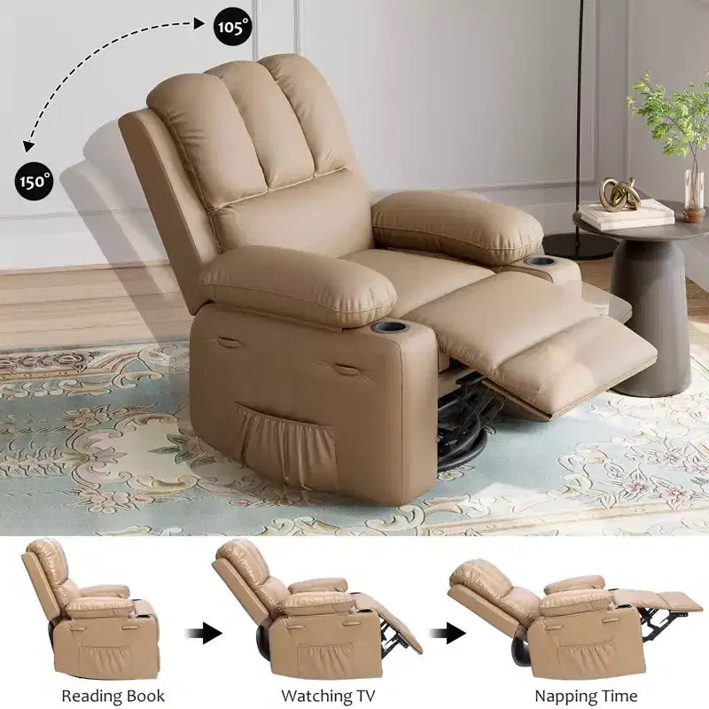 Poltrona Relax Elettrica in Ecopelle, Larghezza della Seduta Regolabile, Porta-bicchieri, Divano Singolo Ergonomico, per Soggiorno, Camera da Letto, 37,4 pollici
