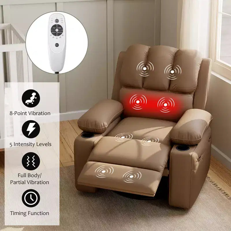 Poltrona Relax Elettrica in Ecopelle, Larghezza della Seduta Regolabile, Porta-bicchieri, Divano Singolo Ergonomico, per Soggiorno, Camera da Letto, 37,4 pollici