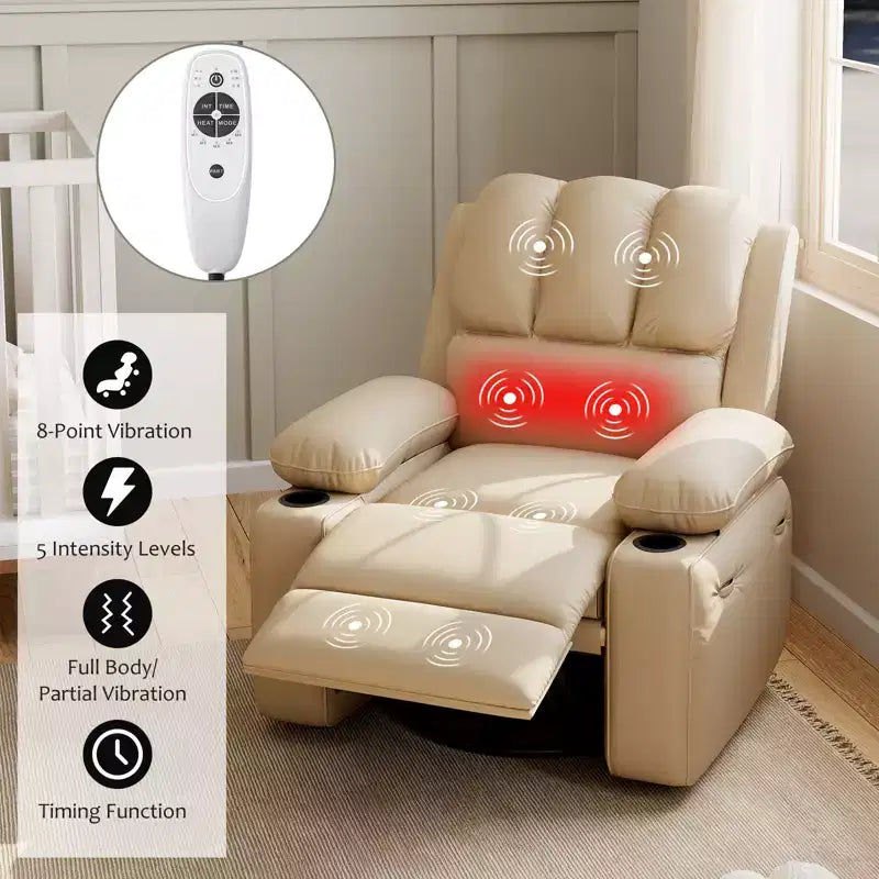 Poltrona Relax Elettrica in Ecopelle, Larghezza della Seduta Regolabile, Porta-bicchieri, Divano Singolo Ergonomico, per Soggiorno, Camera da Letto, 37,4 pollici