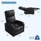 Poltrona Reclinabile in Ecopelle, Poltrona Relax Singola con Tasca Laterale, Schienale Alto e Braccioli Ampi Imbottiti, Poltrona Home Theater per Soggiorno, Camera da Lete