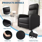 Poltrona Reclinabile in Ecopelle, Poltrona Relax Singola con Tasca Laterale, Schienale Alto e Braccioli Ampi Imbottiti, Poltrona Home Theater per Soggiorno, Camera da Lete