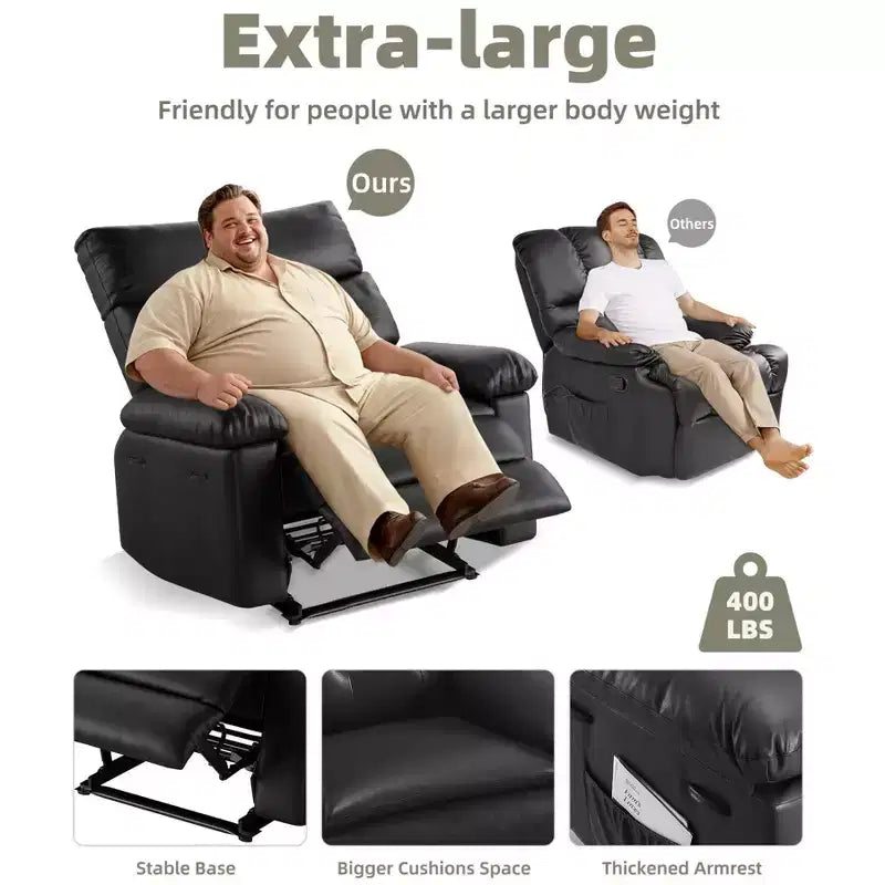 Poltrona Reclinabile Divano Reclinabile Extra Large, Recliner Manuale per Adulti, Imbottitura in Spugna 1.5X, Poltrona Ergonomica Singola, Porta Bicchieri, per Soggiorno