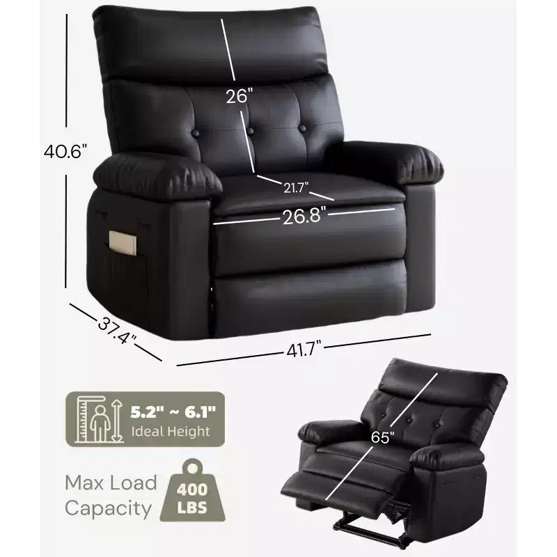 Poltrona Reclinabile Divano Reclinabile Extra Large, Recliner Manuale per Adulti, Imbottitura in Spugna 1.5X, Poltrona Ergonomica Singola, Porta Bicchieri, per Soggiorno