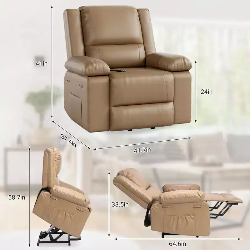 Poltrona reclinabile a spinta elettrica in similpelle PU 41.7, regolabile, larghezza seduta, portabicchieri, divano singolo ergonomico, per soggiorno