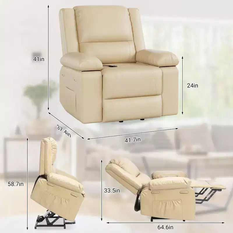 Poltrona reclinabile a spinta elettrica in similpelle PU 41.7, regolabile, larghezza seduta, portabicchieri, divano singolo ergonomico, per soggiorno