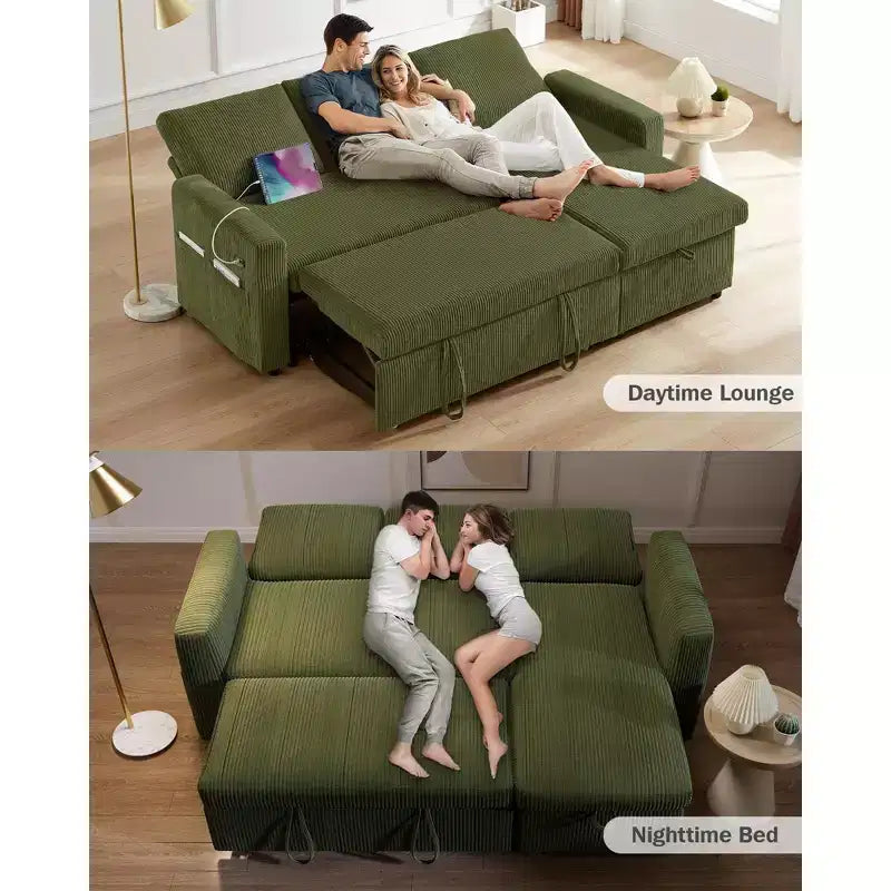 Divano letto Dyonery 81, divano sezionale a L con letto estraibile, schienale reclinabile, chaise longue contenitore reversibile, porte USB