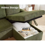 Divano letto Dyonery 81, divano sezionale a L con letto estraibile, schienale reclinabile, chaise longue contenitore reversibile, porte USB