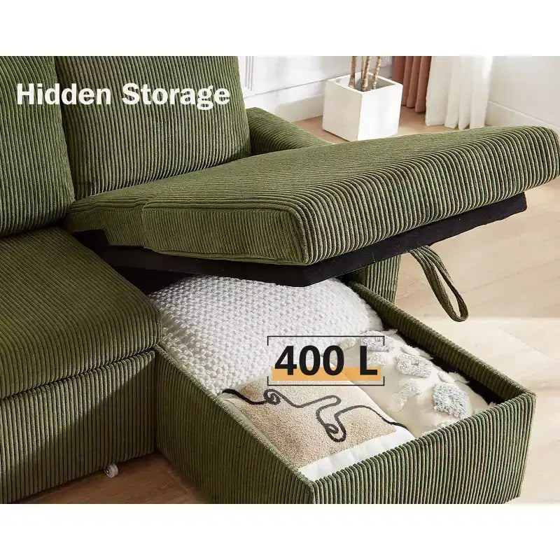 Divano letto Dyonery 81, divano sezionale a L con letto estraibile, schienale reclinabile, chaise longue contenitore reversibile, porte USB