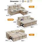 Divano letto Dyonery 81, divano sezionale a L con letto estraibile, schienale reclinabile, chaise longue contenitore reversibile, porte USB