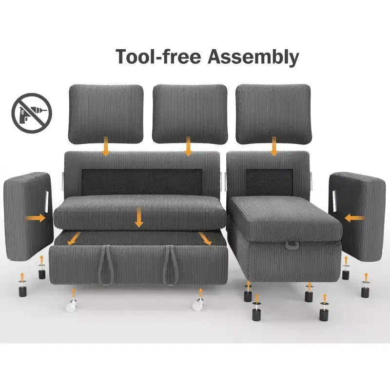 Divano letto Dyonery 81, divano sezionale a L con letto estraibile, schienale reclinabile, chaise longue contenitore reversibile, porte USB
