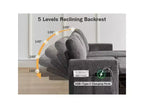 Divano letto Dyonery 81, divano sezionale a L con letto estraibile, schienale reclinabile, chaise longue contenitore reversibile, porte USB