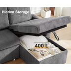 Divano letto Dyonery 81, divano sezionale a L con letto estraibile, schienale reclinabile, chaise longue contenitore reversibile, porte USB