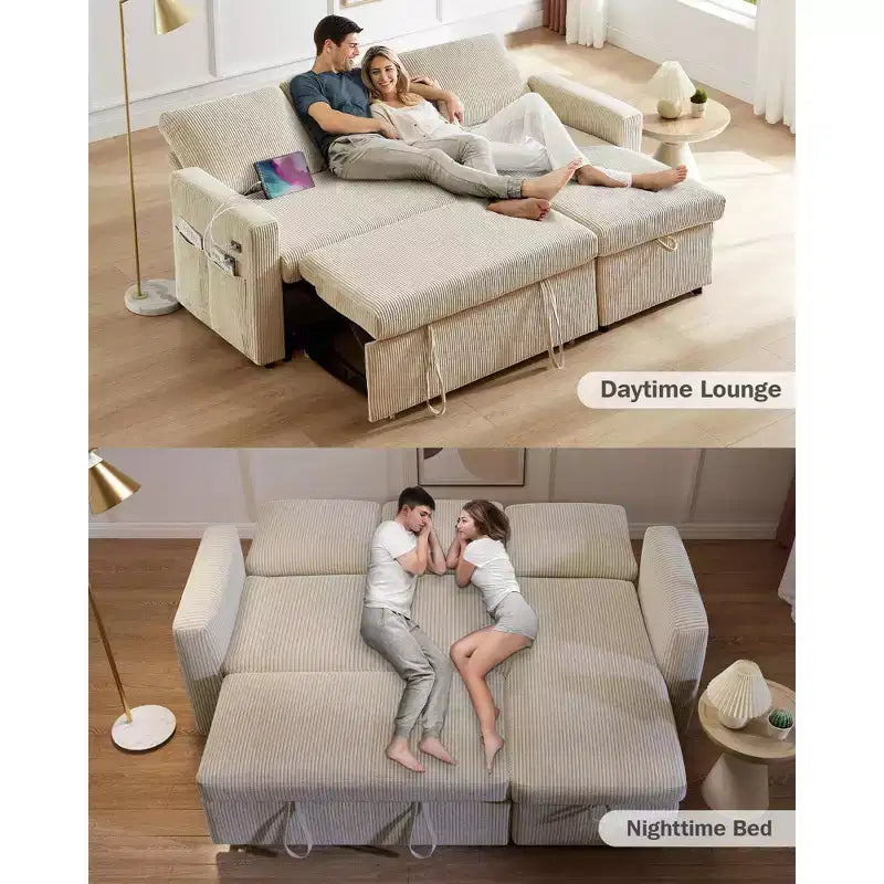 Divano letto Dyonery 81, divano sezionale a L con letto estraibile, schienale reclinabile, chaise longue contenitore reversibile, porte USB