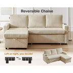 Divano letto Dyonery 81, divano sezionale a L con letto estraibile, schienale reclinabile, chaise longue contenitore reversibile, porte USB