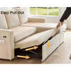 Divano letto Dyonery 81, divano sezionale a L con letto estraibile, schienale reclinabile, chaise longue contenitore reversibile, porte USB