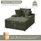 Chaise Longue Oversize da Interno con Contenitore, Divano Letto in Corduroy Imbottito Cloud con 3 Cuscini, Poltrona Letto Singola per la Casa