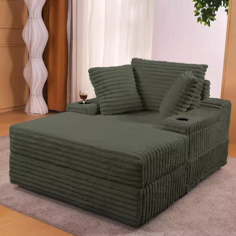 Chaise Longue Oversize da Interno con Contenitore, Divano Letto in Corduroy Imbottito Cloud con 3 Cuscini, Poltrona Letto Singola per la Casa