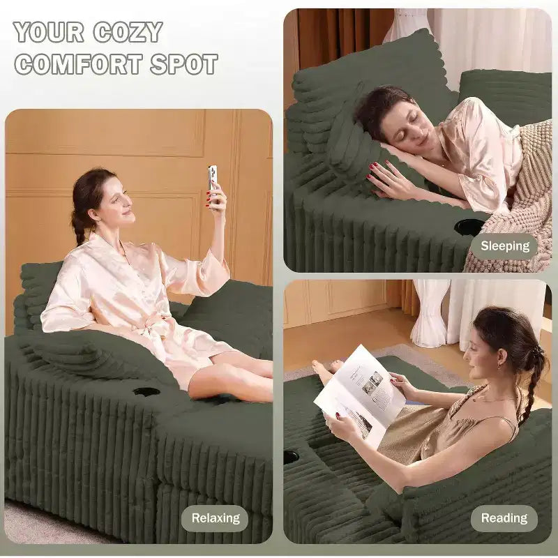 Chaise Longue Oversize da Interno con Contenitore, Divano Letto in Corduroy Imbottito Cloud con 3 Cuscini, Poltrona Letto Singola per la Casa