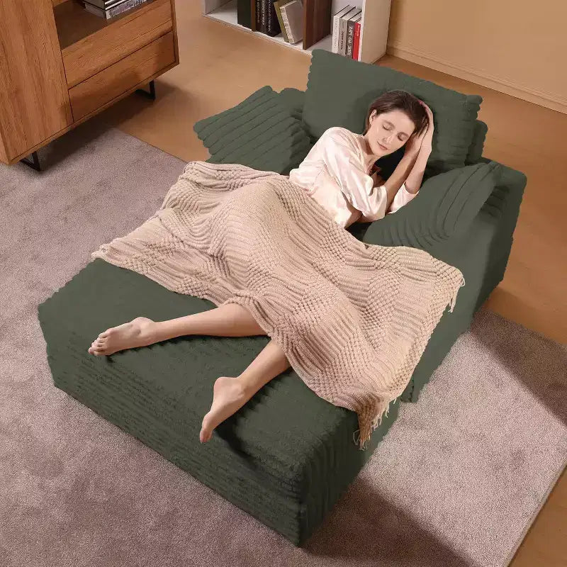 Chaise Longue Oversize da Interno con Contenitore, Divano Letto in Corduroy Imbottito Cloud con 3 Cuscini, Poltrona Letto Singola per la Casa