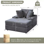 Chaise Longue Oversize da Interno con Contenitore, Divano Letto in Corduroy Imbottito Cloud con 3 Cuscini, Poltrona Letto Singola per la Casa