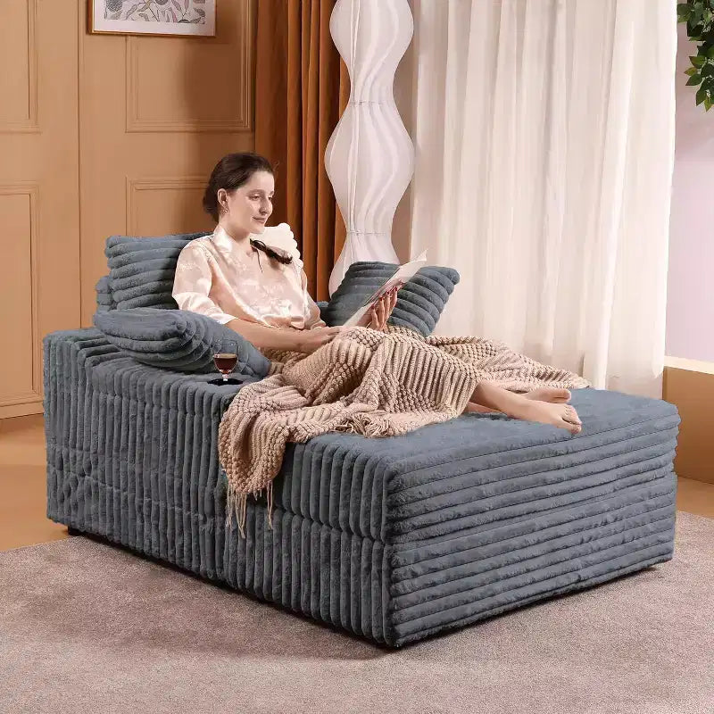Chaise Longue Oversize da Interno con Contenitore, Divano Letto in Corduroy Imbottito Cloud con 3 Cuscini, Poltrona Letto Singola per la Casa