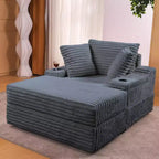 Chaise Longue Oversize da Interno con Contenitore, Divano Letto in Corduroy Imbottito Cloud con 3 Cuscini, Poltrona Letto Singola per la Casa