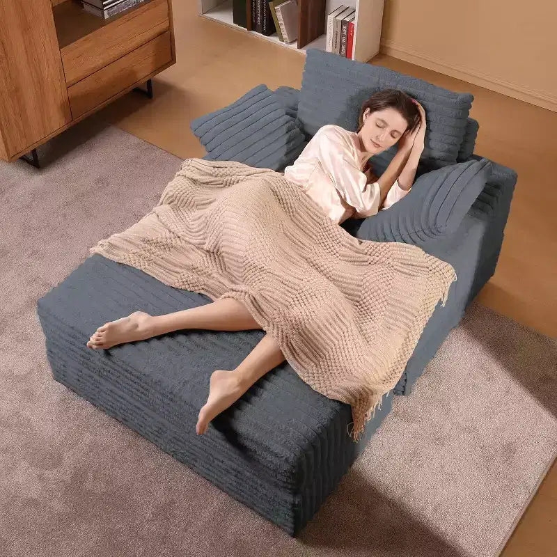 Chaise Longue Oversize da Interno con Contenitore, Divano Letto in Corduroy Imbottito Cloud con 3 Cuscini, Poltrona Letto Singola per la Casa