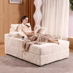 Chaise Longue Oversize da Interno con Contenitore, Divano Letto in Corduroy Imbottito Cloud con 3 Cuscini, Poltrona Letto Singola per la Casa
