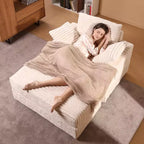 Chaise Longue Oversize da Interno con Contenitore, Divano Letto in Corduroy Imbottito Cloud con 3 Cuscini, Poltrona Letto Singola per la Casa