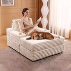 Chaise Longue Oversize da Interno con Contenitore, Divano Letto in Corduroy Imbottito Cloud con 3 Cuscini, Poltrona Letto Singola per la Casa