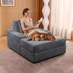 Chaise Longue Oversize da Interno con Contenitore, Divano Letto in Corduroy Imbottito Cloud con 3 Cuscini, Poltrona Letto Singola per la Casa