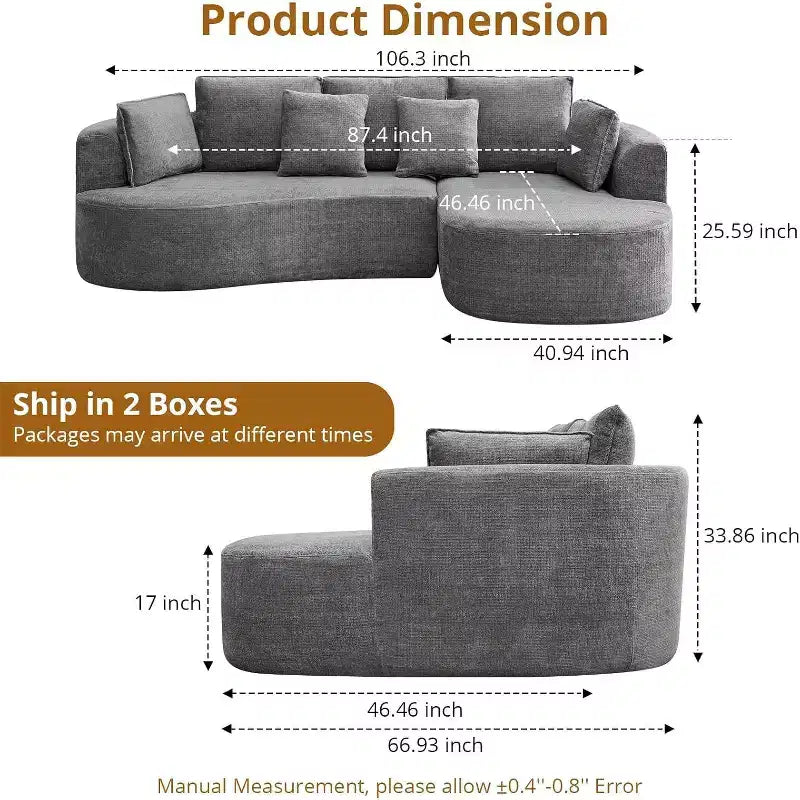 106 Moderno Divano a Sezione Curva Cloud con Chaise Longue, Divano Letto Trasformabile Modulare in Tessuto Ciniglia, per Ufficio Domestico