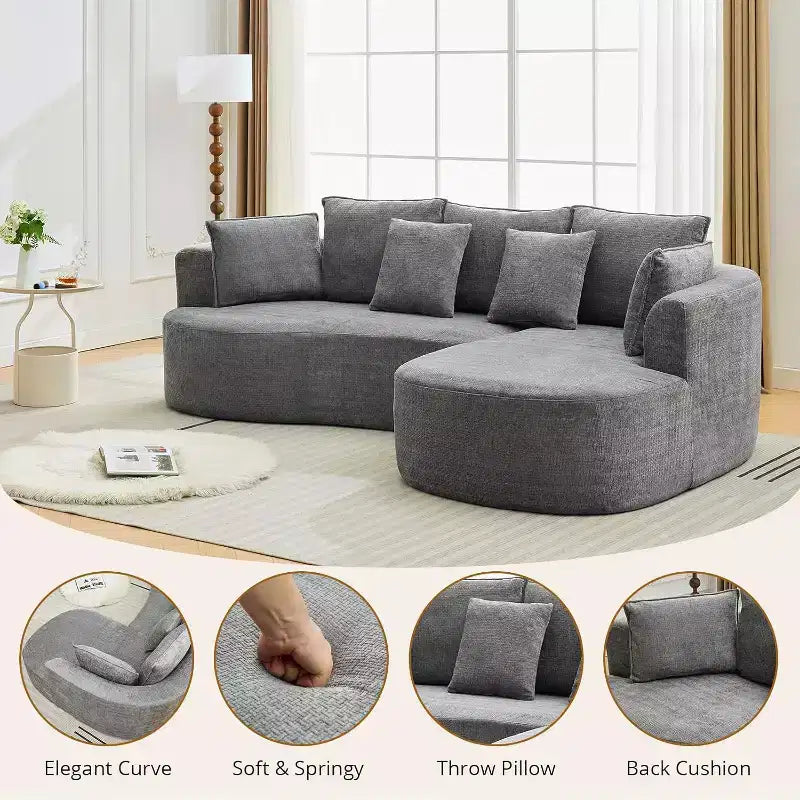 106 Moderno Divano a Sezione Curva Cloud con Chaise Longue, Divano Letto Trasformabile Modulare in Tessuto Ciniglia, per Ufficio Domestico