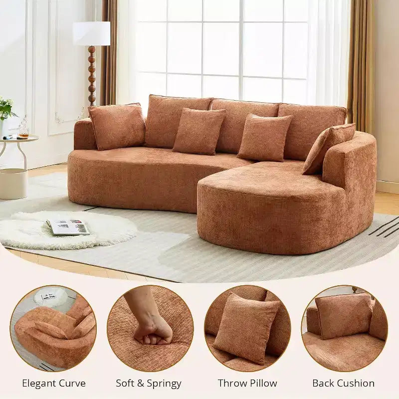106 Moderno Divano a Sezione Curva Cloud con Chaise Longue, Divano Letto Trasformabile Modulare in Tessuto Ciniglia, per Ufficio Domestico