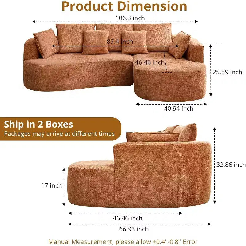 106 Moderno Divano a Sezione Curva Cloud con Chaise Longue, Divano Letto Trasformabile Modulare in Tessuto Ciniglia, per Ufficio Domestico