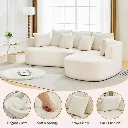 106 Canapé modulaire incurvé moderne Cloud avec méridienne, canapé-lit convertible en tissu chenille à compression, pour bureau à domicile