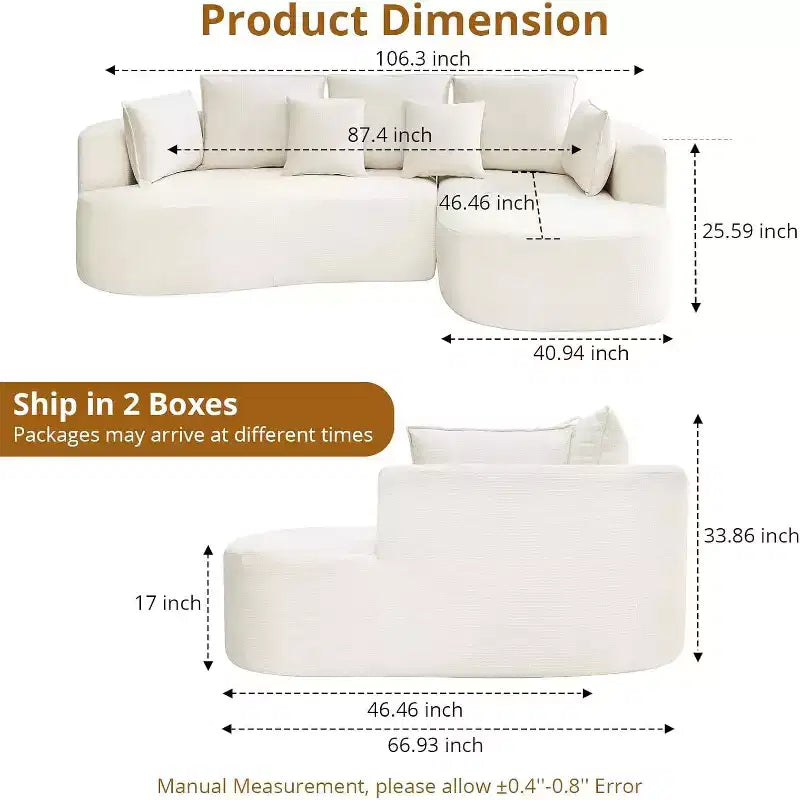 106 Moderno Divano a Sezione Curva Cloud con Chaise Longue, Divano Letto Trasformabile Modulare in Tessuto Ciniglia, per Ufficio Domestico