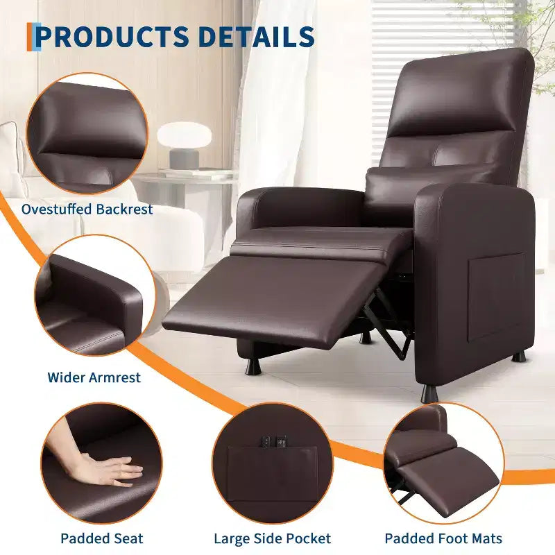 Poltrona Reclinabile Elettrica COZONY con Riscaldamento e Massaggio, Recliner Regolabile in Pelle PU, Schienale Alto, Sedile Imbottito, Divano per Home Theater per Soggiorno