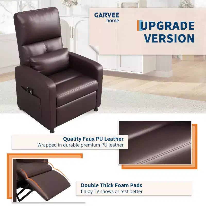 Poltrona Reclinabile Elettrica COZONY con Riscaldamento e Massaggio, Recliner Regolabile in Pelle PU, Schienale Alto, Sedile Imbottito, Divano per Home Theater per Soggiorno